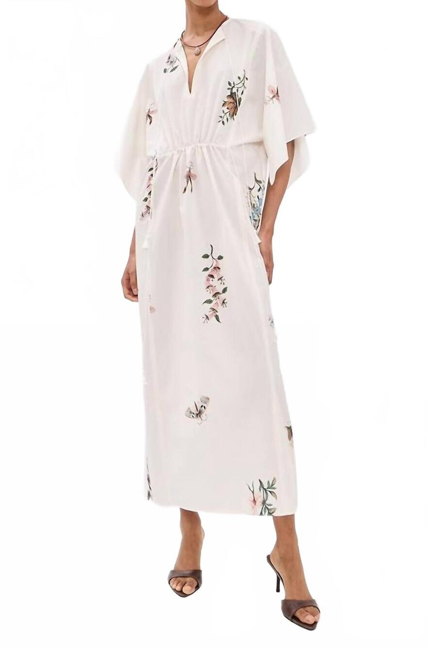 NEW RODEBJER begonia cotton poplin maxi dress in cream multi duchess